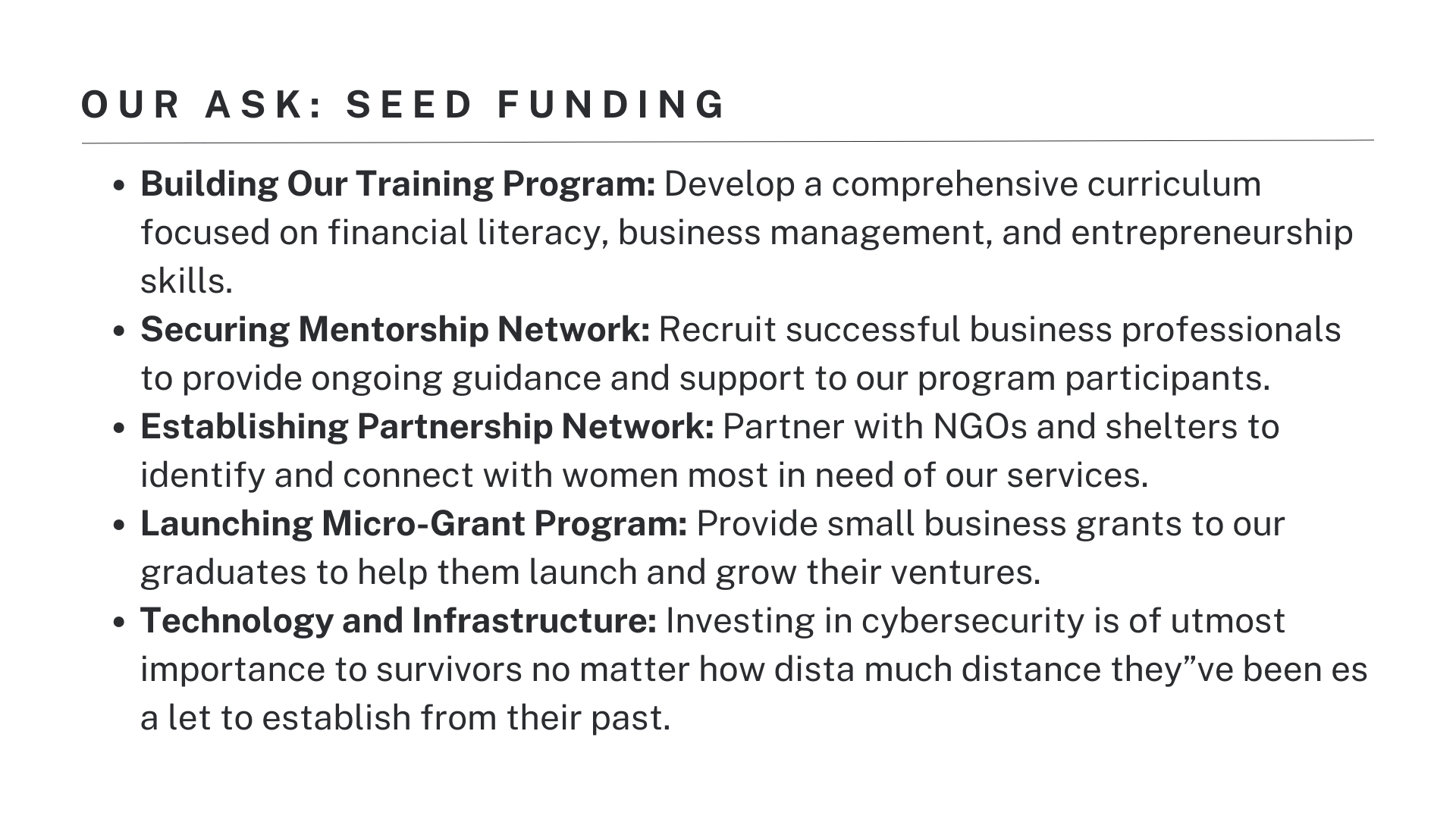 Auspicious Assets Pitch Deck “Ask” Slide