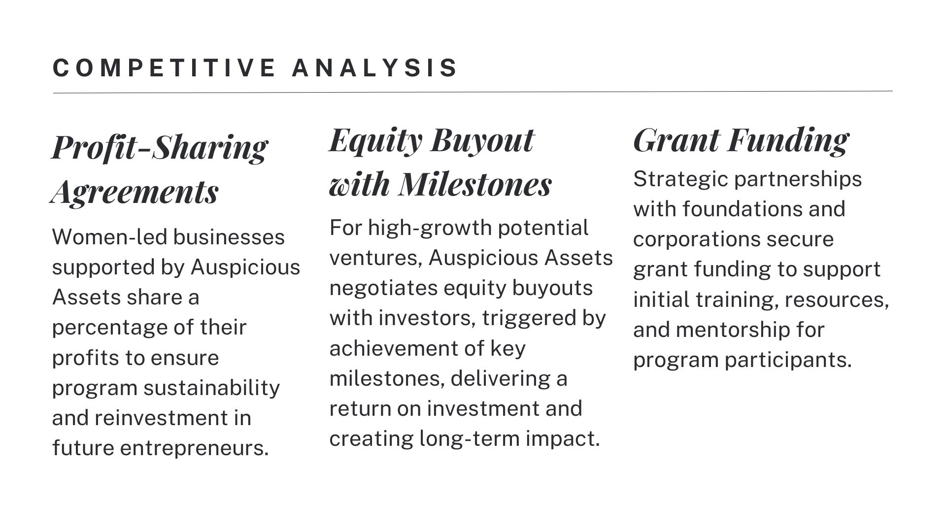 Auspicious Assets Pitch Deck “Revenue Model” Slide